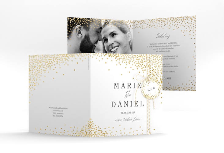 Hochzeitseinladung Glitter quadr. Klappkarte gold