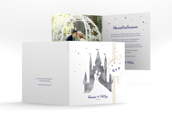 Hochzeitseinladung Castle quadr. Klappkarte silber