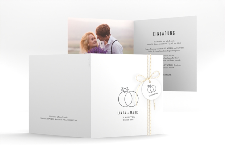 Hochzeitseinladung Rings quadr. Klappkarte silber