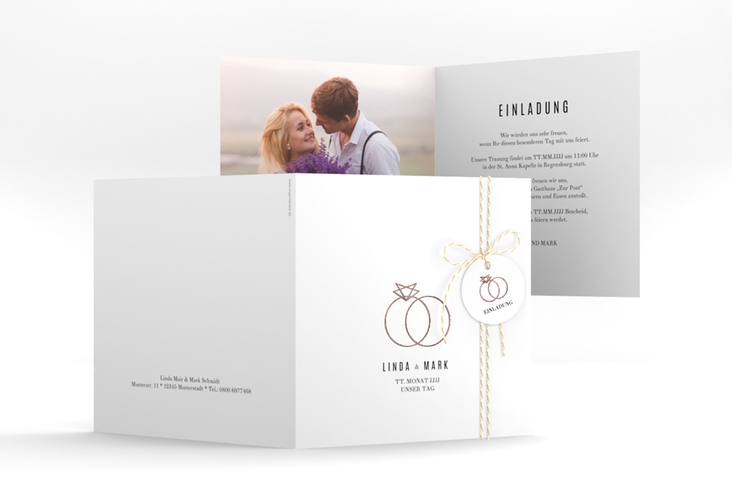 Hochzeitseinladung Rings quadr. Klappkarte rosegold