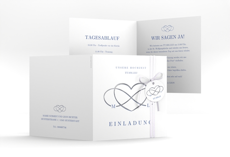 Hochzeitseinladung Infinity quadr. Klappkarte silber