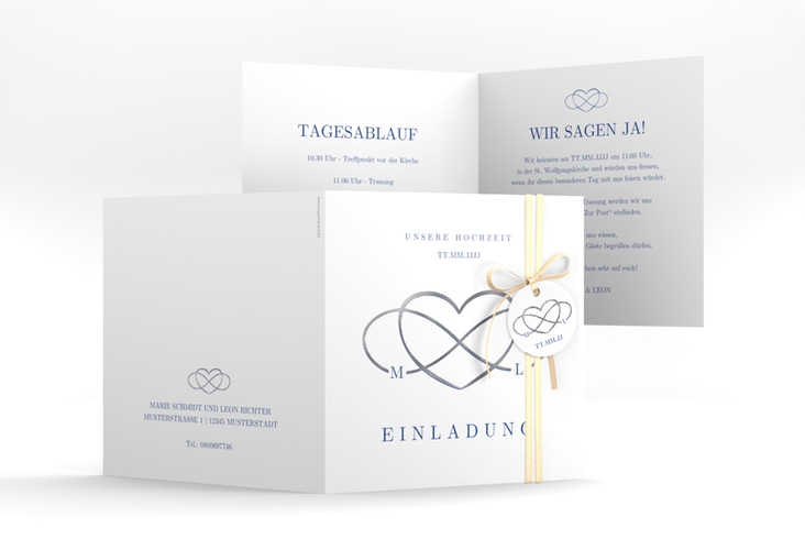 Hochzeitseinladung Infinity quadr. Klappkarte silber