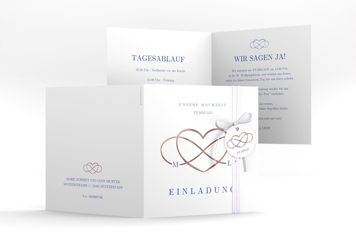 Hochzeitseinladung Infinity quadr. Klappkarte rosegold