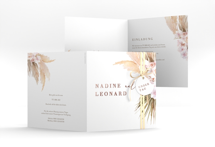 Hochzeitseinladung Nude quadr. Klappkarte rosegold
