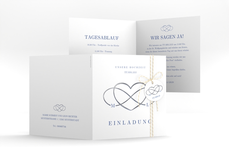 Hochzeitseinladung Infinity quadr. Klappkarte silber