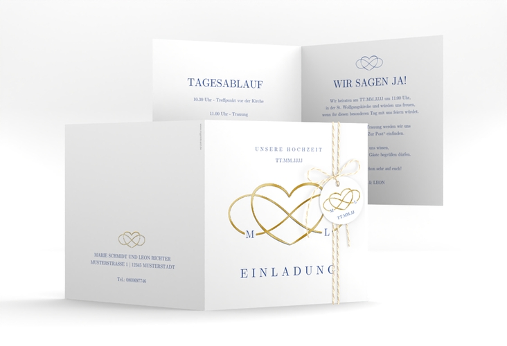 Hochzeitseinladung Infinity quadr. Klappkarte gold