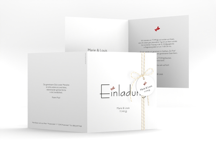Hochzeitseinladung Twohearts quadr. Klappkarte rosegold