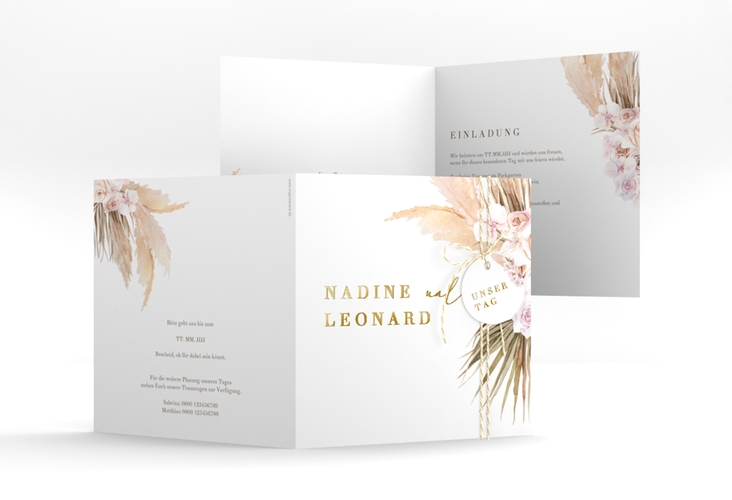 Hochzeitseinladung Nude quadr. Klappkarte gold