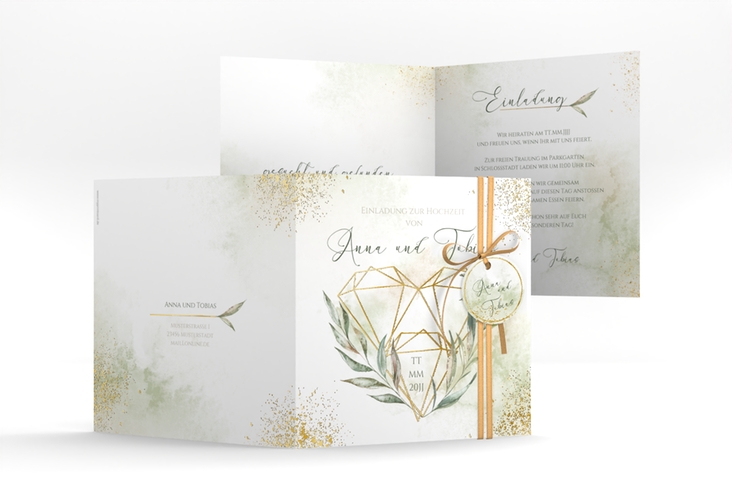Hochzeitseinladung Heartfelt quadr. Klappkarte gold mit Diamanten im Geometric Design