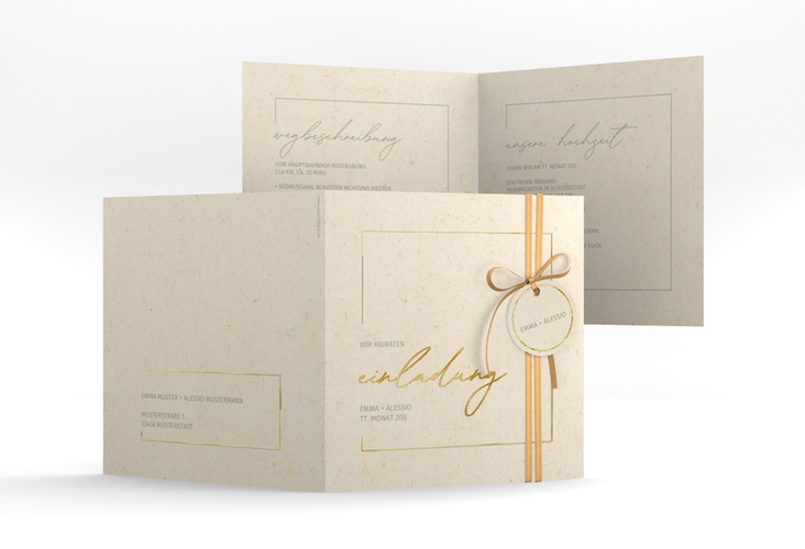 Hochzeitseinladung Simple Line quadr. Klappkarte gold