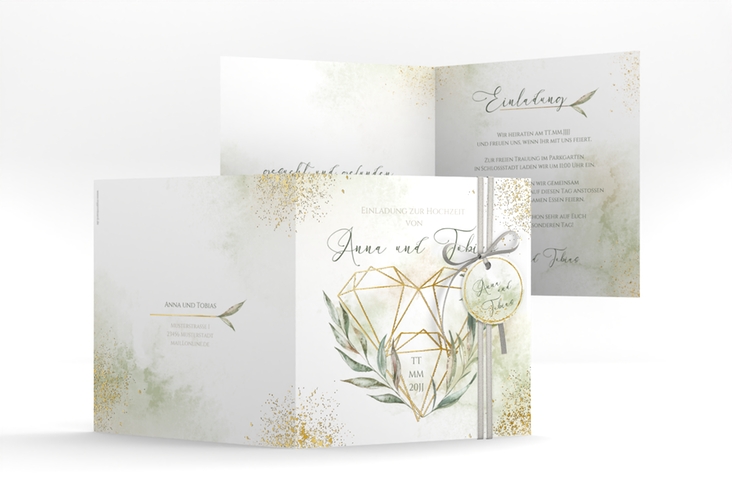 Hochzeitseinladung Heartfelt quadr. Klappkarte gold mit Diamanten im Geometric Design