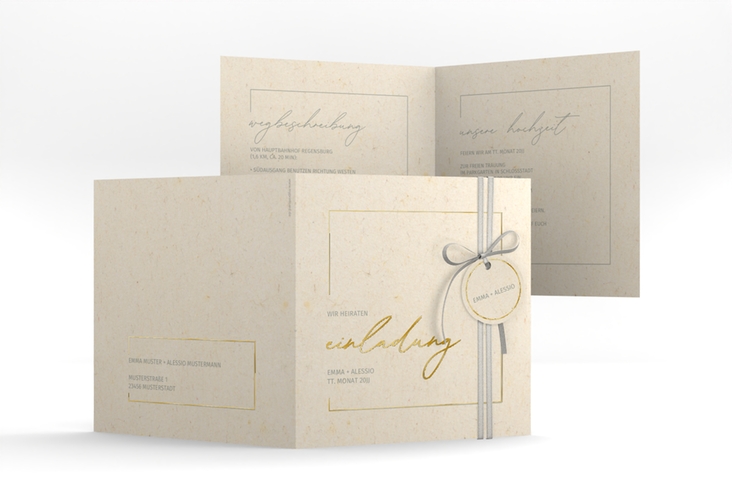 Hochzeitseinladung Simple Line quadr. Klappkarte gold