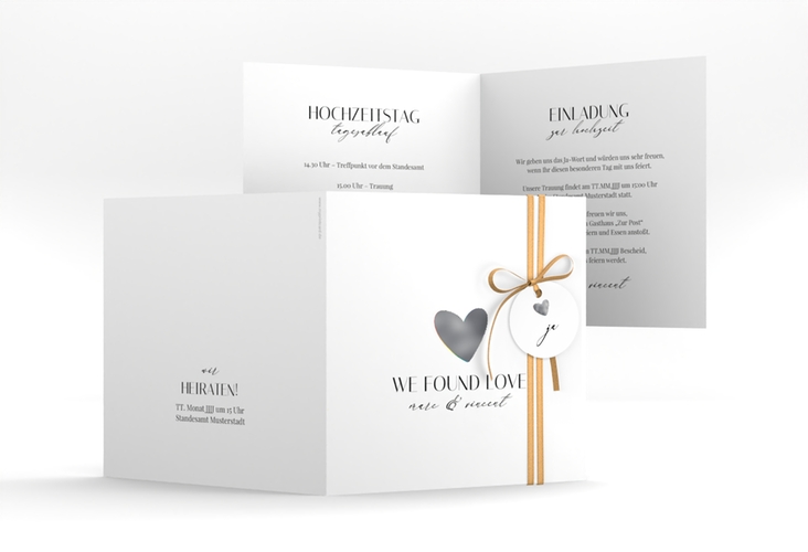 Hochzeitseinladung Liebesbote quadr. Klappkarte silber