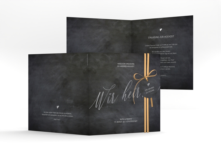 Hochzeitseinladung Chalkboard quadr. Klappkarte silber mit Folienveredelung