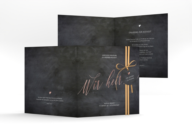 Hochzeitseinladung Chalkboard quadr. Klappkarte rosegold mit Folienveredelung