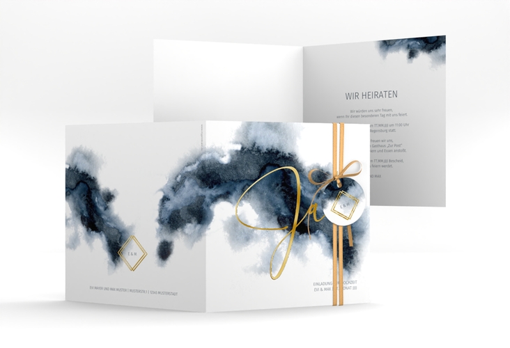 Hochzeitseinladung Aquarellic quadr. Klappkarte gold