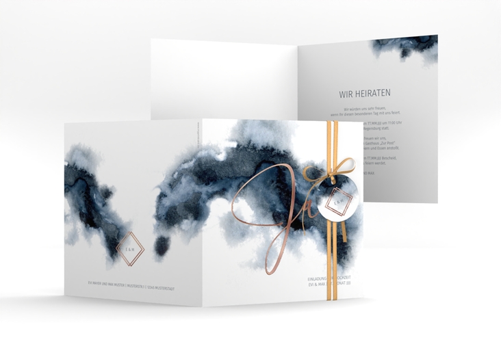 Hochzeitseinladung Aquarellic quadr. Klappkarte rosegold