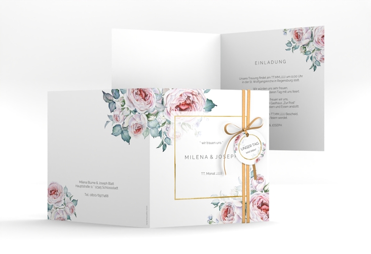 Hochzeitseinladung Embrace quadr. Klappkarte gold