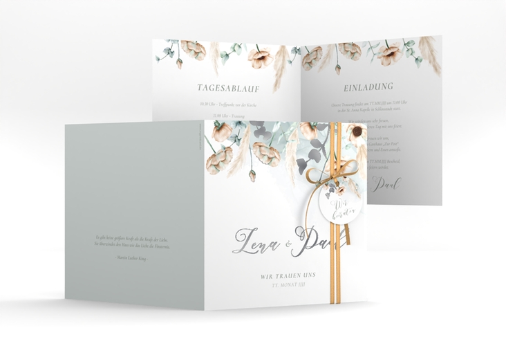Hochzeitseinladung Anemone quadr. Klappkarte silber