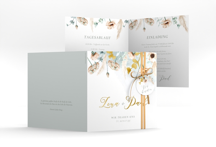 Hochzeitseinladung Anemone quadr. Klappkarte gold