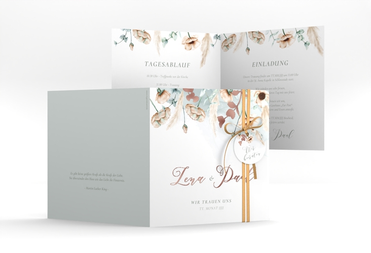 Hochzeitseinladung Anemone quadr. Klappkarte rosegold