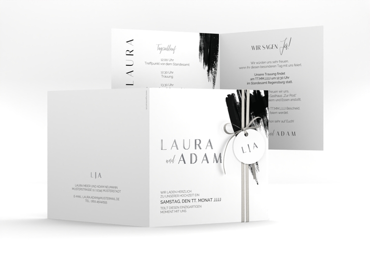 Hochzeitseinladung Brush quadr. Klappkarte silber