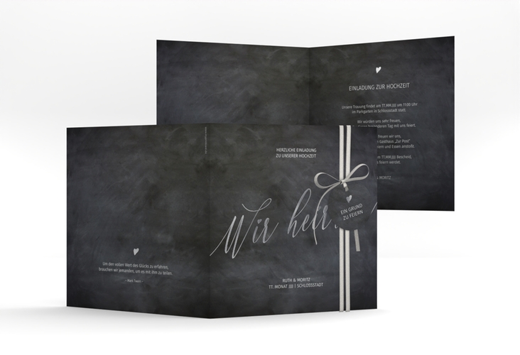 Hochzeitseinladung Chalkboard quadr. Klappkarte silber mit Folienveredelung