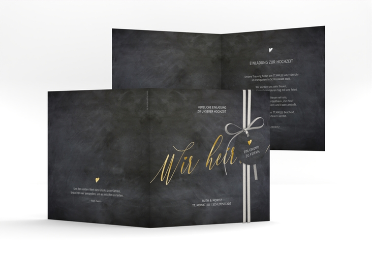 Hochzeitseinladung Chalkboard quadr. Klappkarte gold mit Folienveredelung