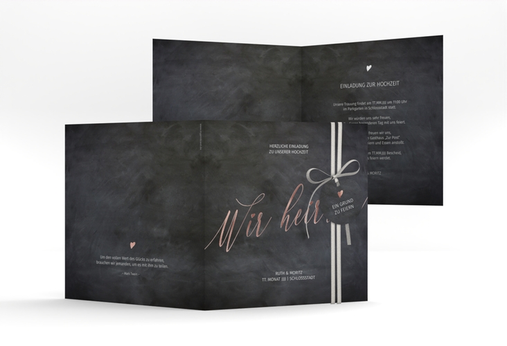 Hochzeitseinladung Chalkboard quadr. Klappkarte rosegold mit Folienveredelung