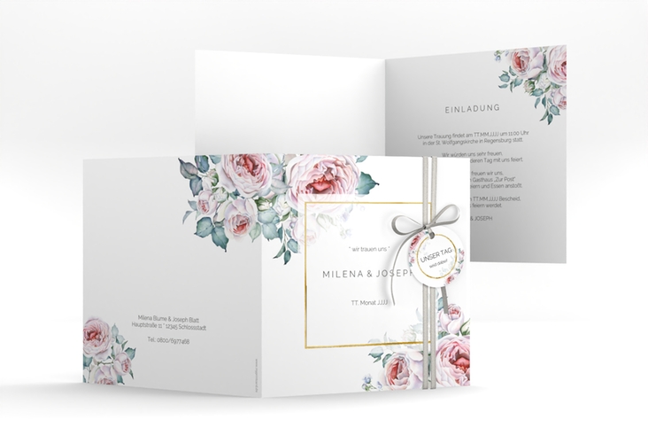 Hochzeitseinladung Embrace quadr. Klappkarte gold