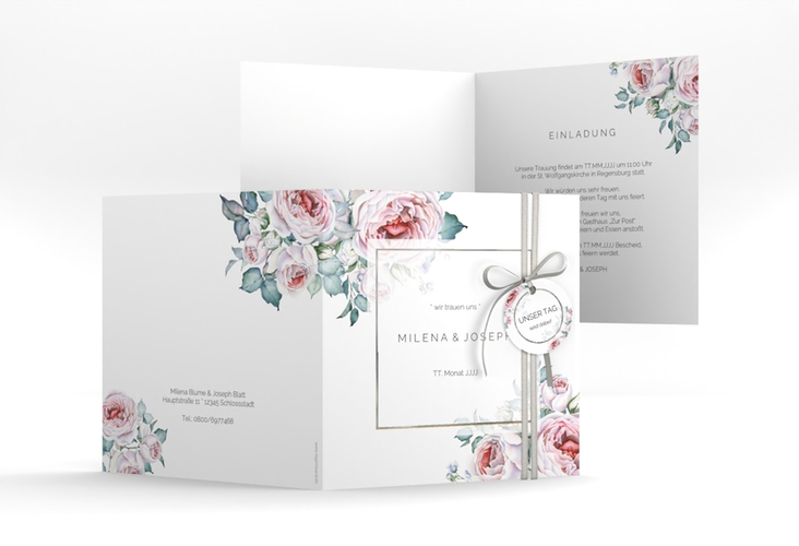 Hochzeitseinladung Embrace quadr. Klappkarte silber