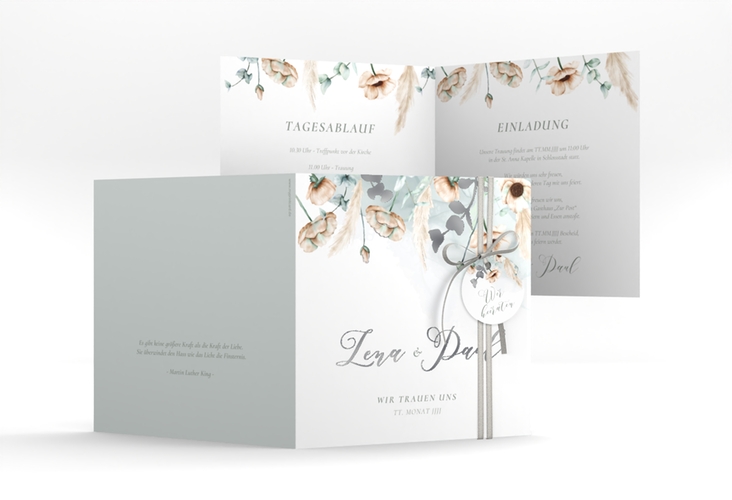 Hochzeitseinladung Anemone quadr. Klappkarte silber