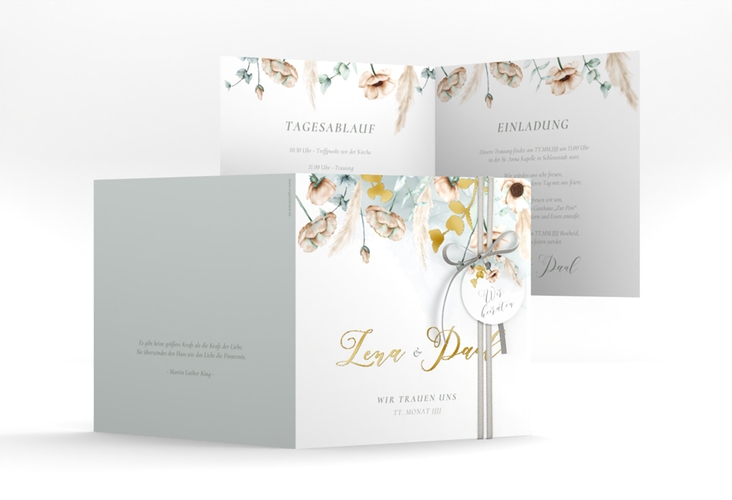 Hochzeitseinladung Anemone quadr. Klappkarte gold