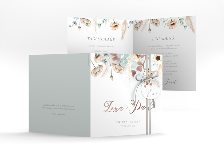 Hochzeitseinladung Anemone quadr. Klappkarte rosegold