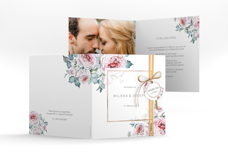 Hochzeitseinladung Embrace quadr. Klappkarte rosegold