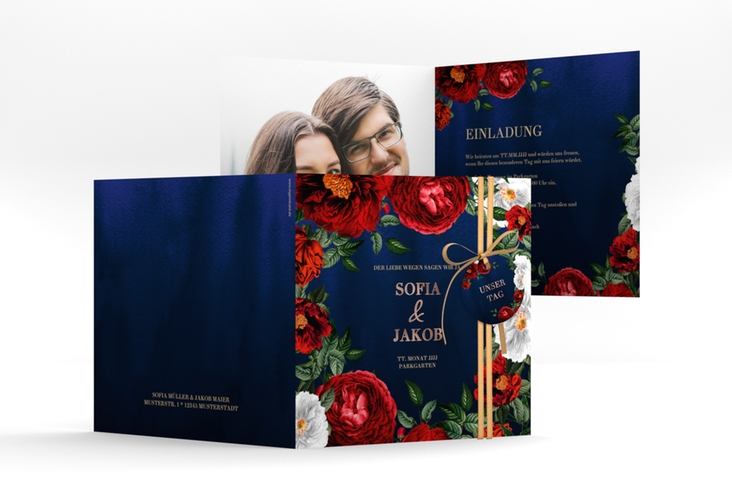 Einladungskarte Hochzeit Florista quadr. Klappkarte rosegold