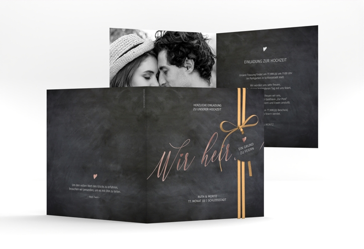 Hochzeitseinladung Chalkboard quadr. Klappkarte rosegold mit Folienveredelung