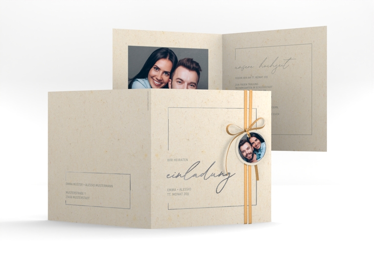 Hochzeitseinladung Simple Line quadr. Klappkarte silber
