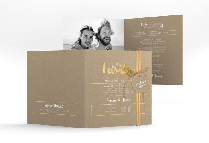 Hochzeitseinladung Letterbox quadr. Klappkarte gold