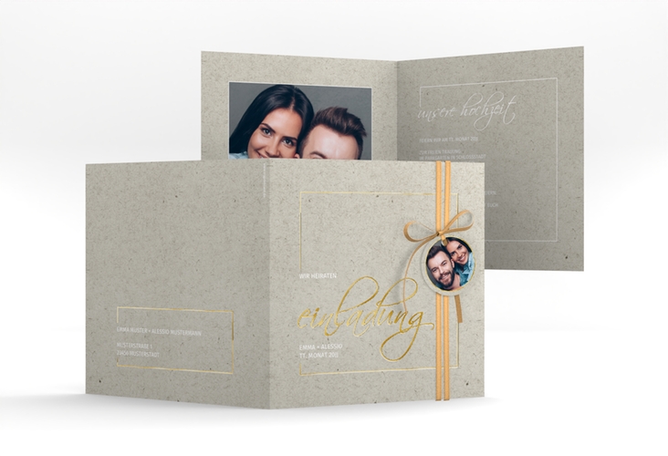 Hochzeitseinladung Simple Line quadr. Klappkarte gold