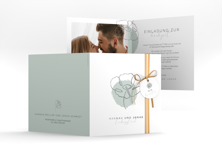 Hochzeitseinladung Flowerline quadr. Klappkarte silber