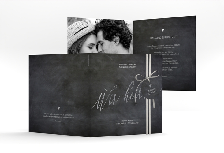 Hochzeitseinladung Chalkboard quadr. Klappkarte silber mit Folienveredelung