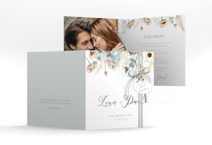 Hochzeitseinladung Anemone quadr. Klappkarte silber