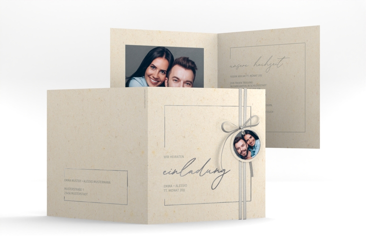Hochzeitseinladung Simple Line quadr. Klappkarte silber