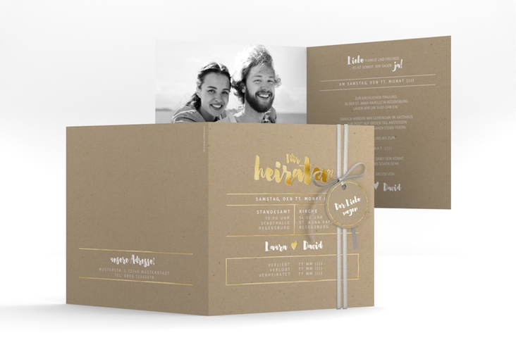 Hochzeitseinladung Letterbox quadr. Klappkarte gold