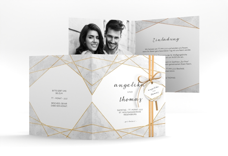 Hochzeitseinladung Asymmetry quadr. Klappkarte gold
