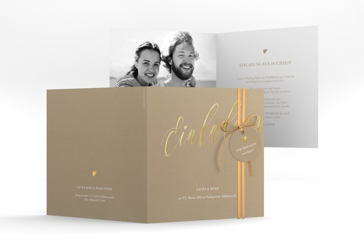Hochzeitseinladung Kalligrafie quadr. Klappkarte gold