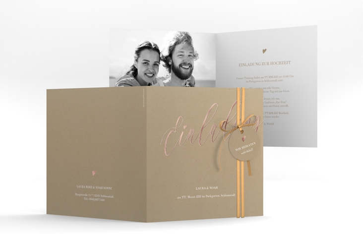 Hochzeitseinladung Kalligrafie quadr. Klappkarte rosegold