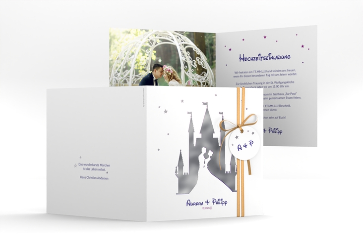 Hochzeitseinladung Castle quadr. Klappkarte silber