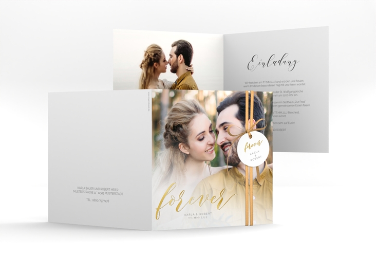 Hochzeitseinladung Promise quadr. Klappkarte gold